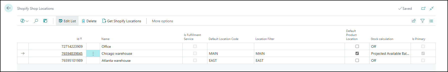 Screenshot showing Shopify Shop Locations.