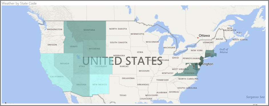 صورة للخريطة مع تعبئة مظللة مختلفة للولايات.
