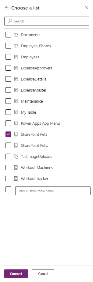 اختر جزء قَائمة يعرض القوائم المختلفة المتَاحة.