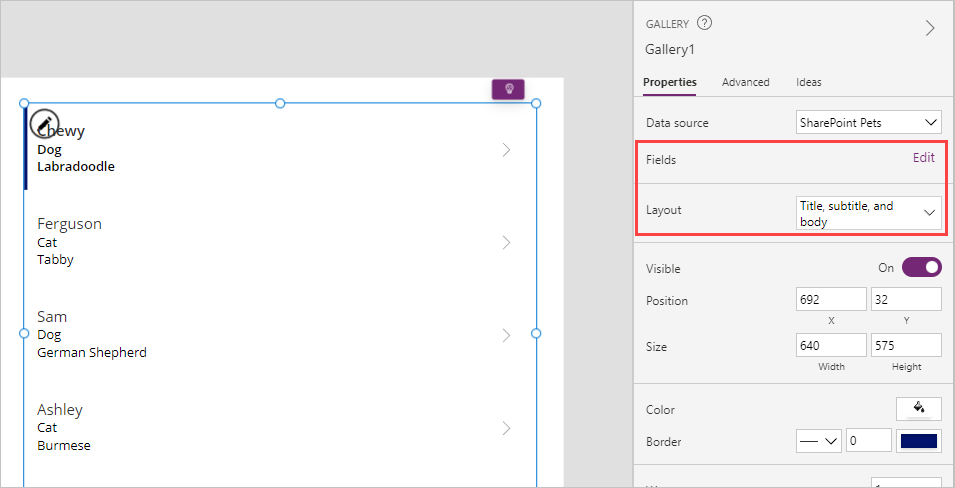 لَقطَة شَاشة للمعرض وقَائمة الخصَائص معَ عرض العنوان وشريط الترجمة والنص الرئيسي.