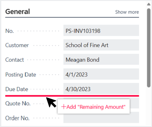 Screenshot of field added.