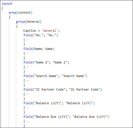 Screenshot showing how to define fields in a group.