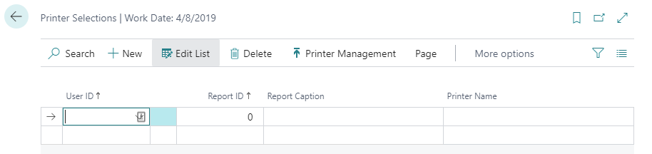 Screenshot of the Printer Selections window.