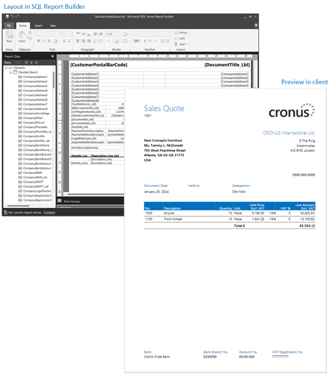 Screenshot showing a sample of a report using a RDLC layout.