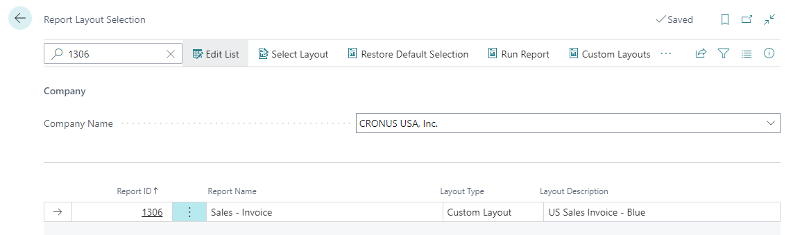 Screenshot showing a Report Layout Selection page.