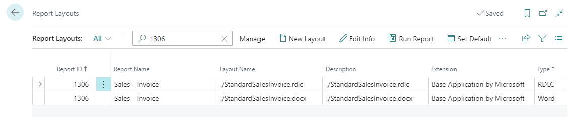 Screenshot showing a Report Layouts page.