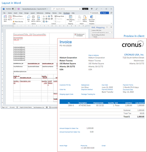 Screenshot showing a sample of a report using Word.