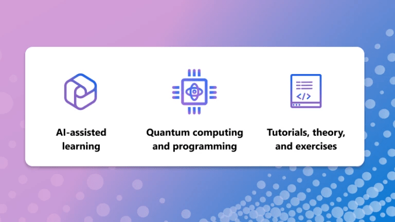 رسم تخطيطي فني يوضح أن Azure Quantum يقدم البرامج التعليمية والعينات الذكاء الاصطناعي.