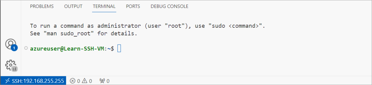 لقطة شاشة تعرض bash shell على الجهاز البعيد.