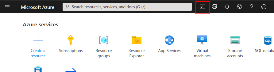 Screenshot showing where to select the cloud shell icon