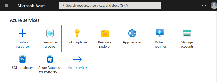 Screenshot showing the Azure portal with a red box around resource groups
