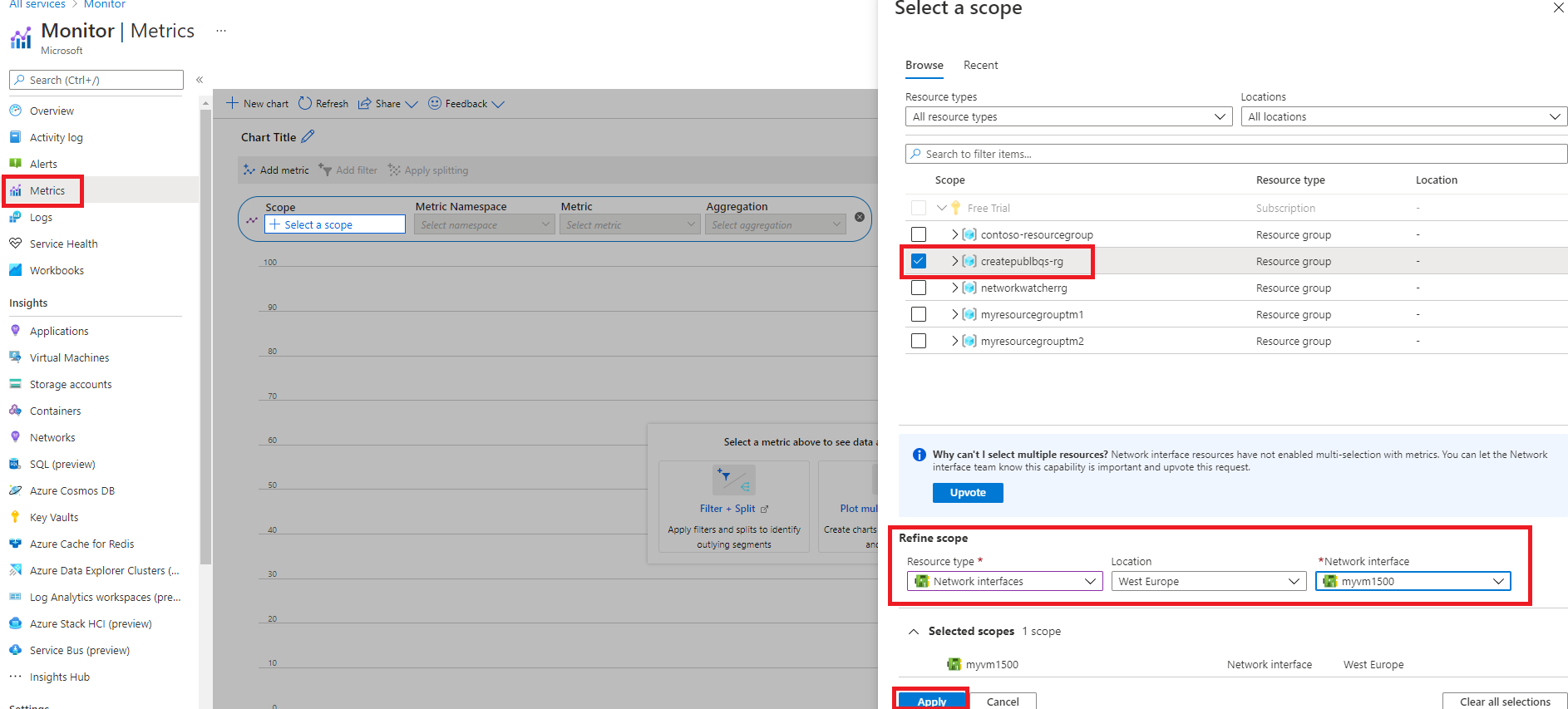 تحديد جزء النطاق للقياسات على جهاز ظاهري في Azure Monitor