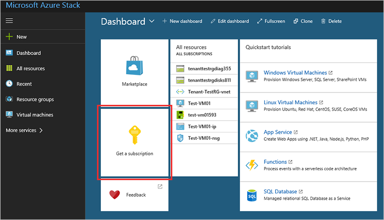 Get a subscription in Azure Stack Hub user portal.