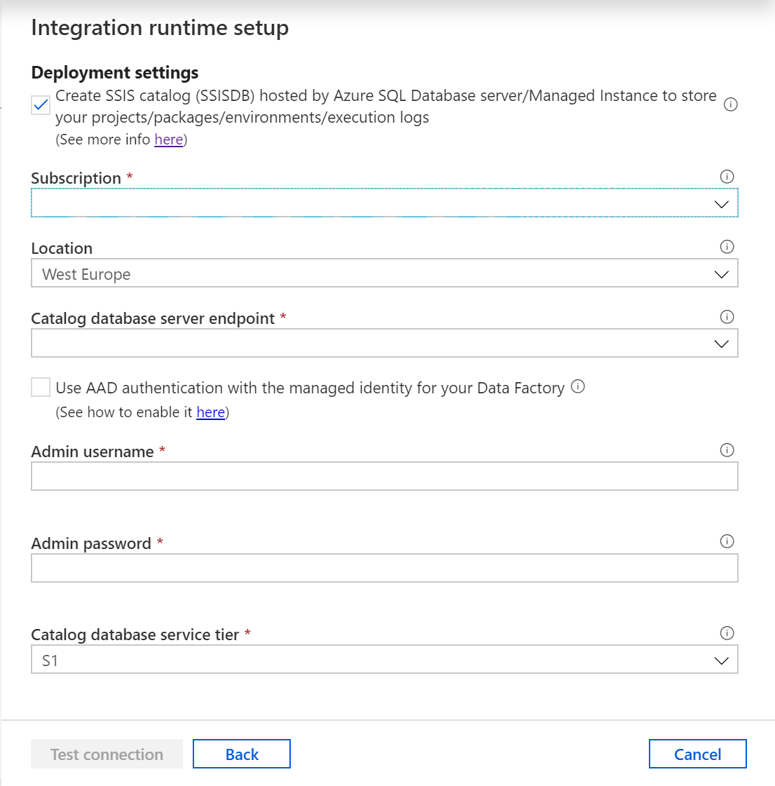 إنشاء كتالوج SSIS