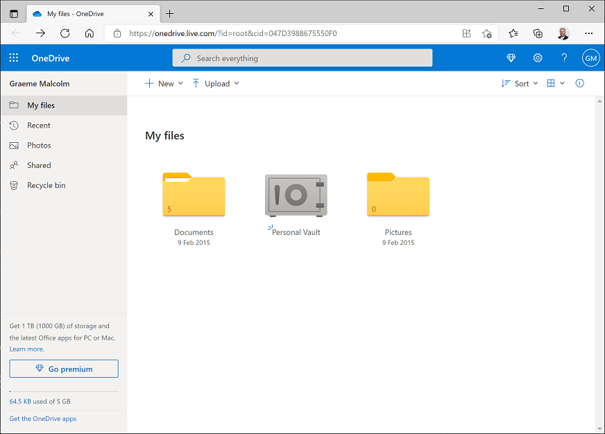 Screenshot of One Drive My Files folder.