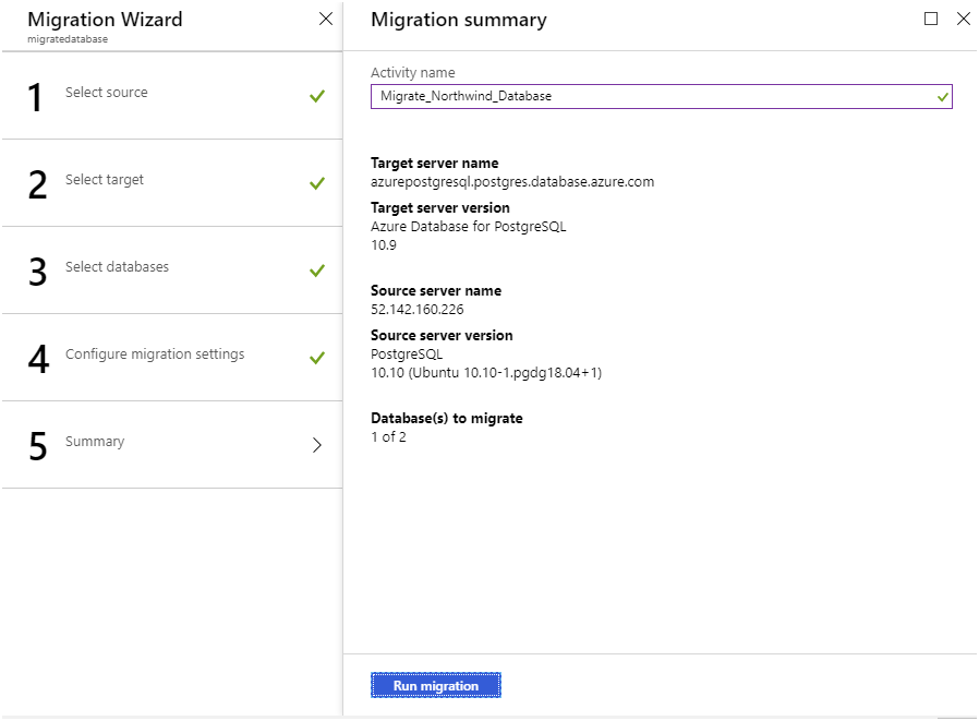 Image showing the migration summary page.