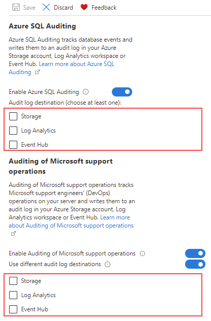 لقطة شاشة لصفحة التدقيق لخادم SQL.