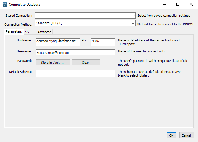 صفحة اتصال MySQL Workbench
