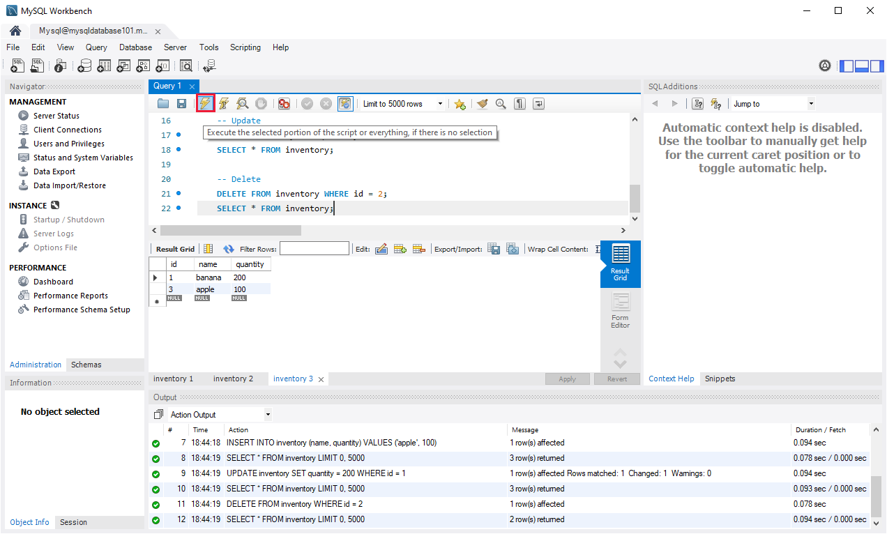MySQL workbench تنفيذ استعلام