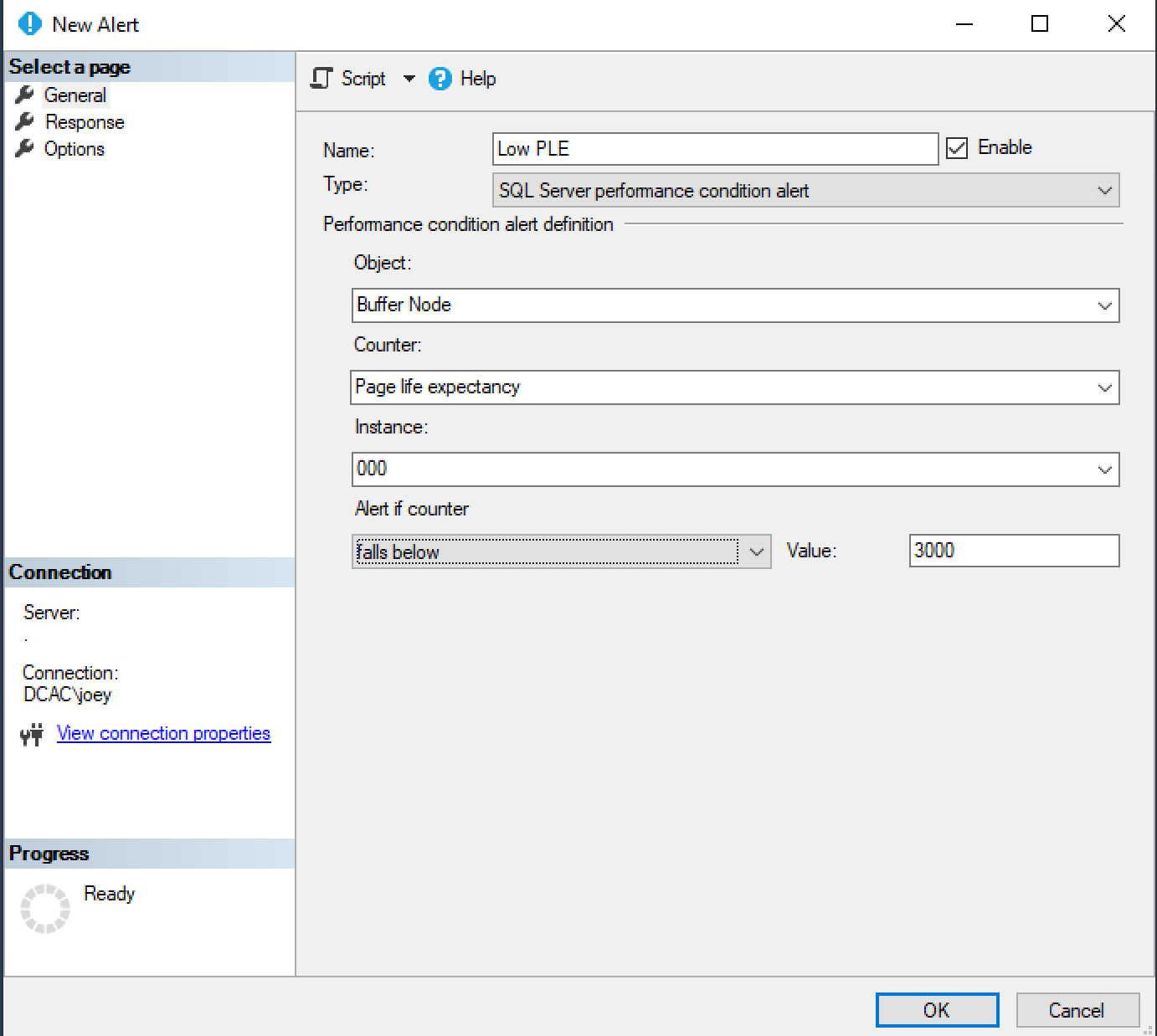 لقطة شاشة توضح كيفية إنشاء تنبيه.