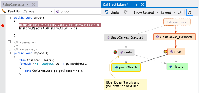 DebuggerMap_ShowedFields Fields related to a method on call stack code map