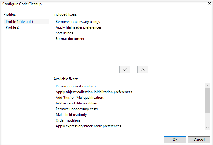 Screenshot of Configure Code Cleanup.