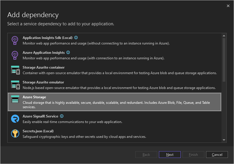 Screenshot that shows Connected Services dependencies.