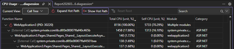 Screenshot that shows a search for nested external code.