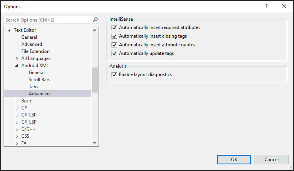 Android XML IntelliSense Options