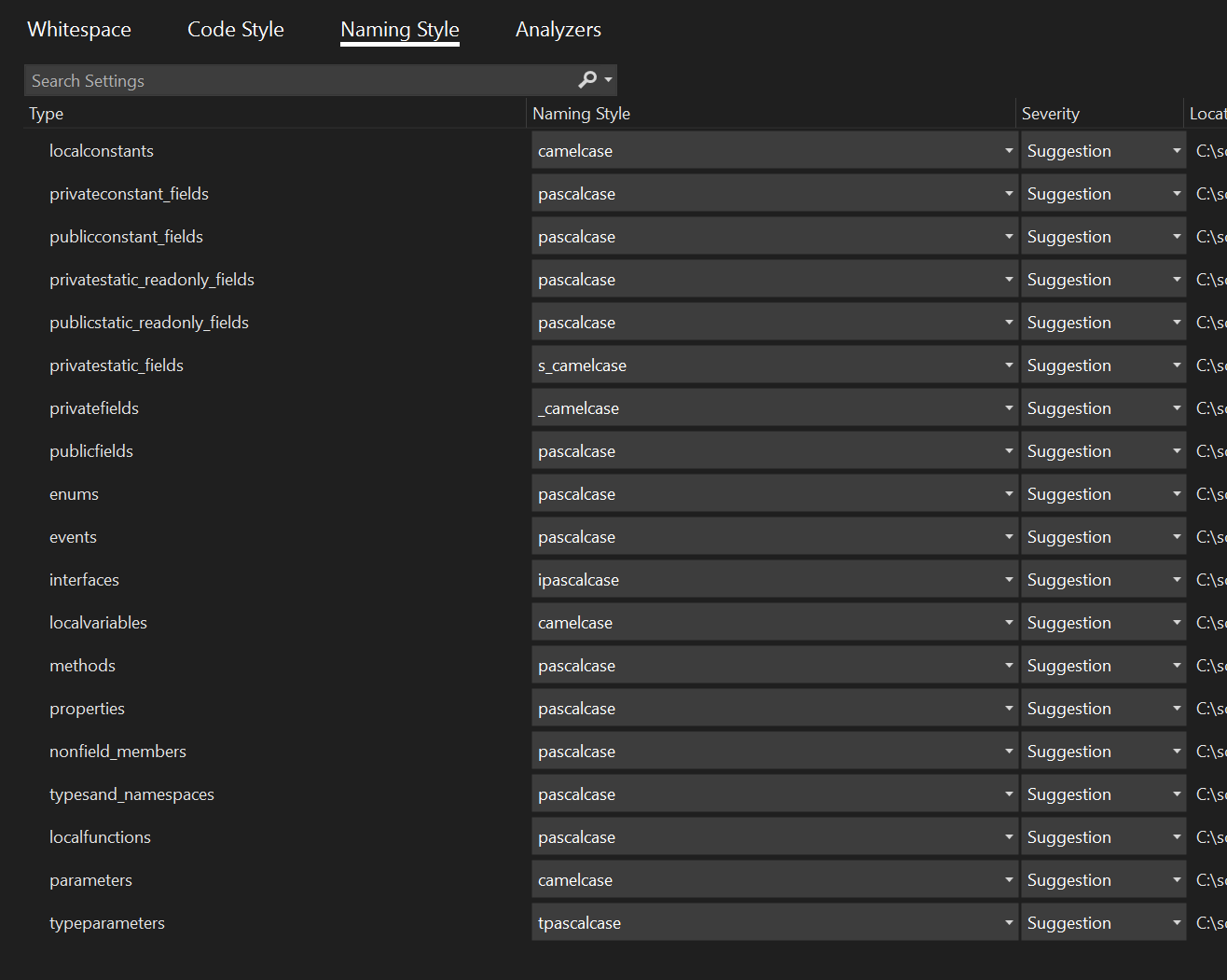 EditorConfig Naming Styles