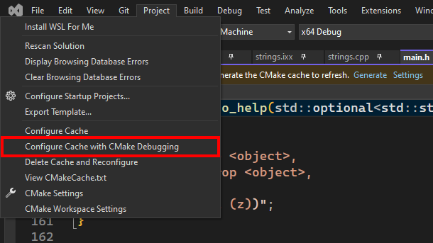 CMake debugger Linux