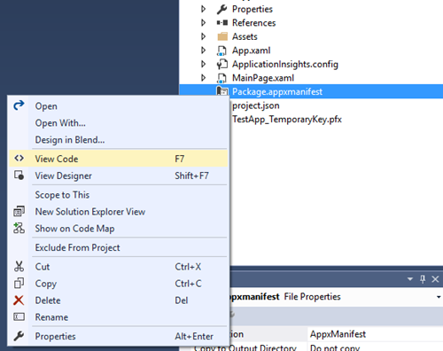 package.appxmanifest in Solution Explorer