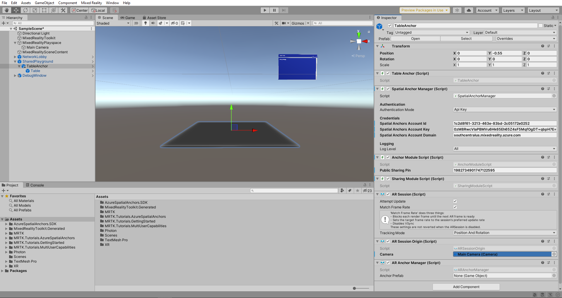 Unity with the AR Session Origin Main Camera assignment configured