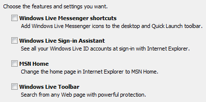 screen shot of choose features you want dialog box