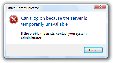 screen shot of message: server unavailable
