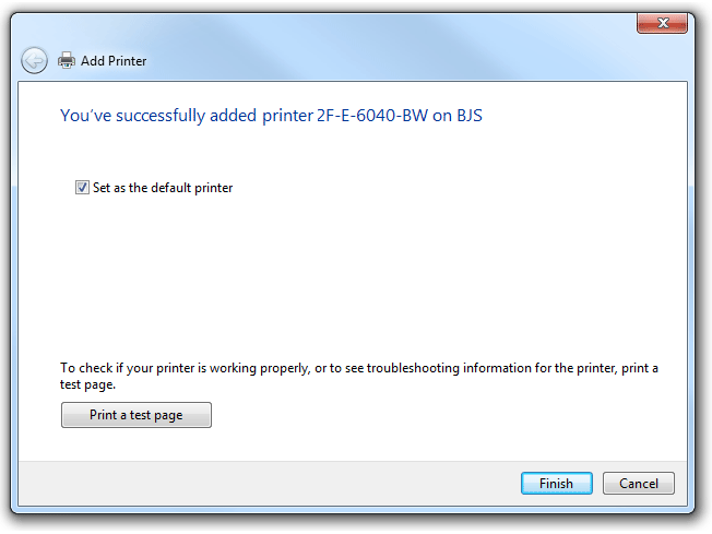 screen shot of add printer wizard
