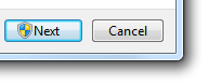 screen shot of next command button with uac shield