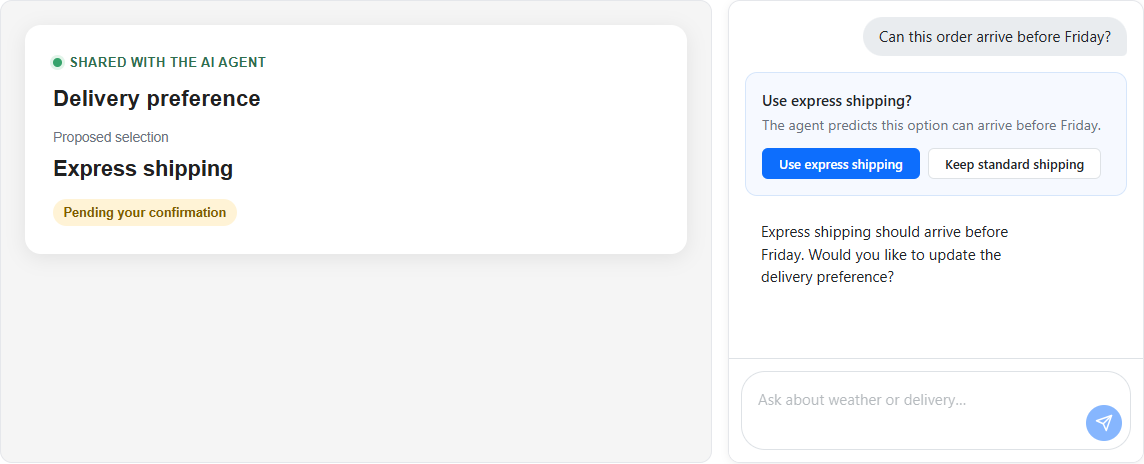 An express shipping proposal with accept and reject actions
