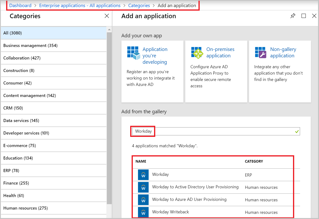 Microsoft Entra admin center app gallery