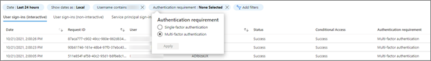 Screenshot of the sign-in log.