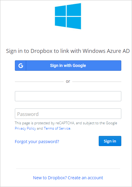 Screenshot of Dropbox for Business sign-in.