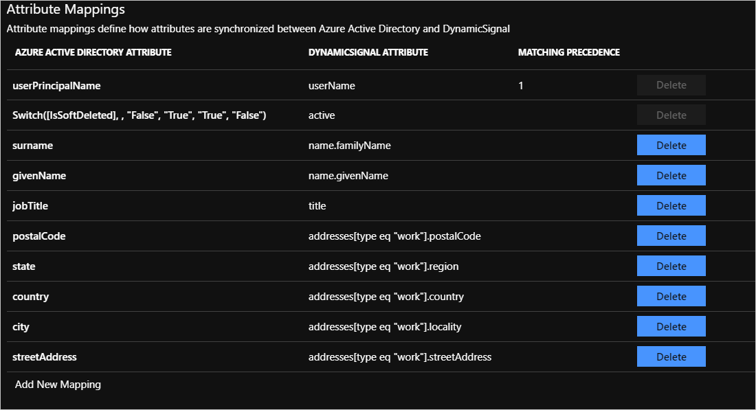 Screenshot of the Dynamic Signal User Attributes.