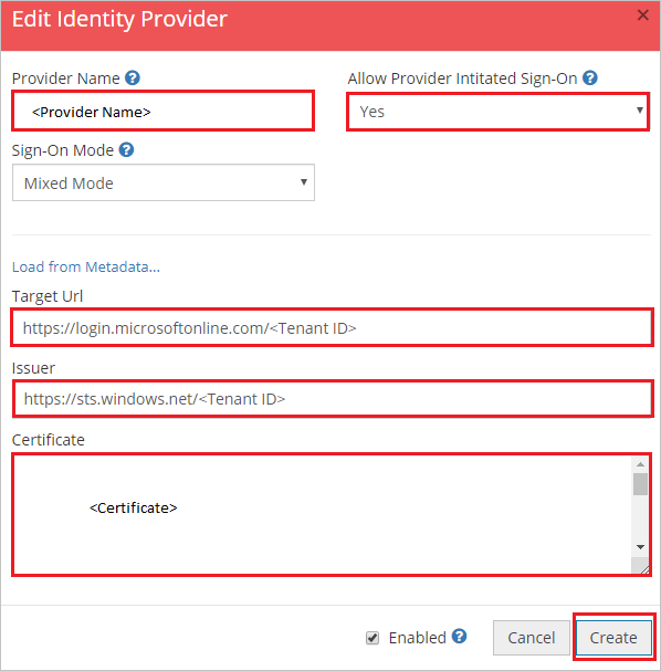 Screenshot that shows the "Edit Identity Provider" pop-up with values entered.
