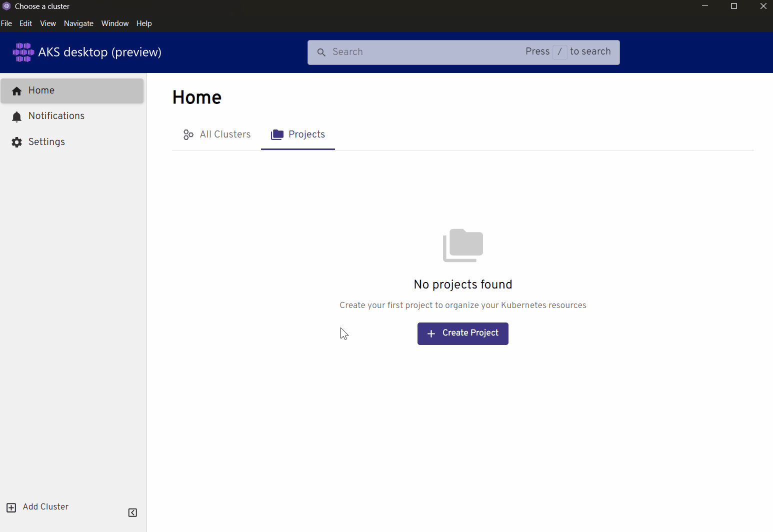 A video demonstrating how to create a new AKS-managed Project in the AKS desktop app.