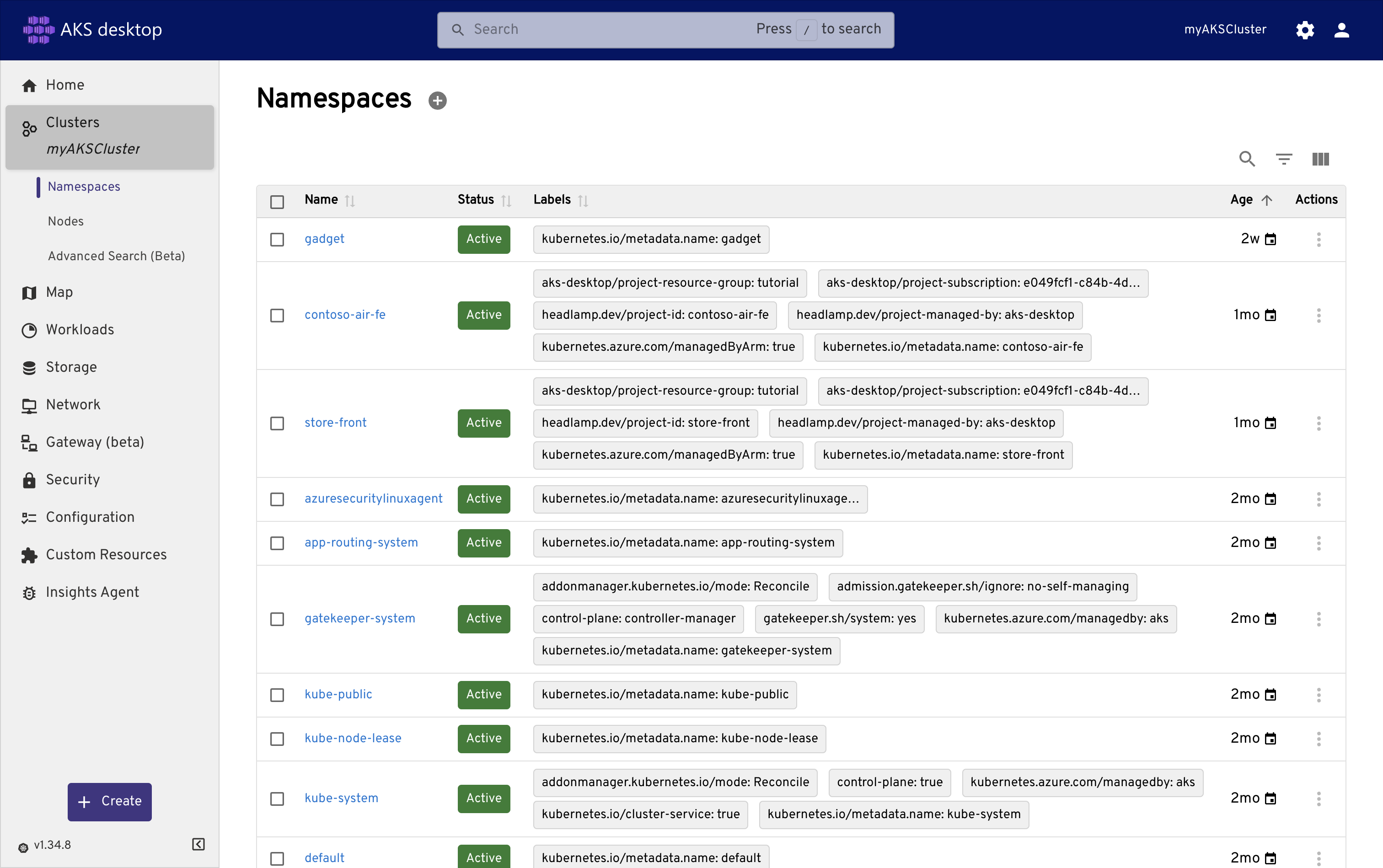 Screenshot that shows AKS cluster details overview.