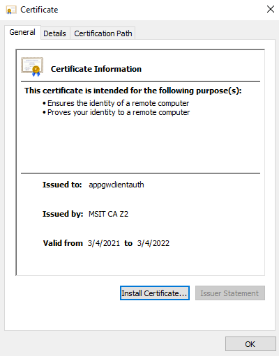Screenshot of about certificate.