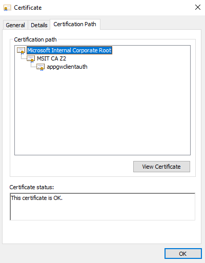 Screenshot of certificate path.