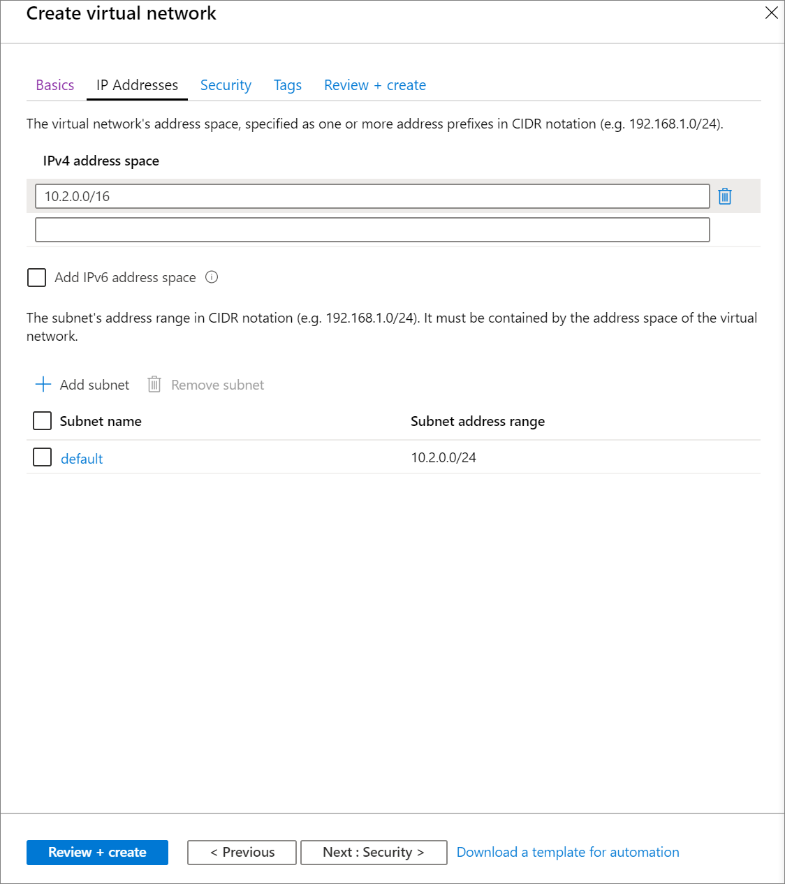 Set IP configurations for a virtual network on Azure portal