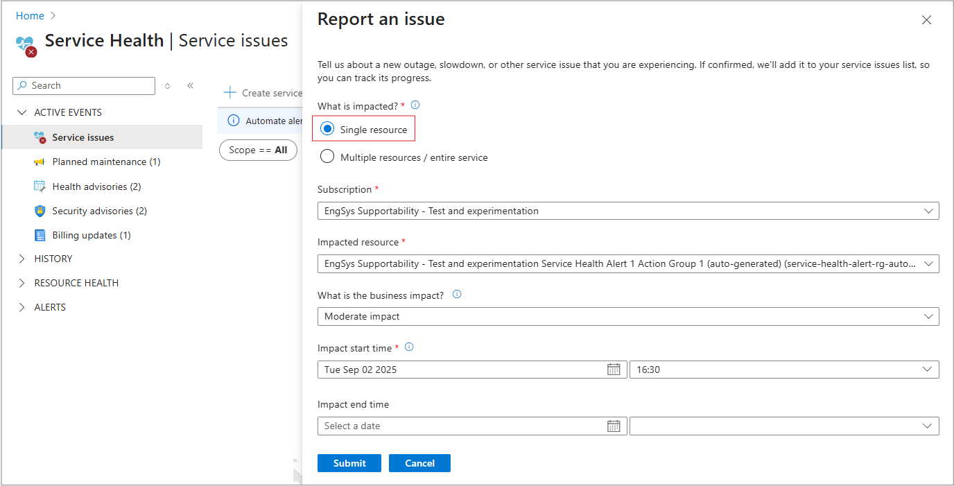 Screenshot that shows selecting a single resource.
