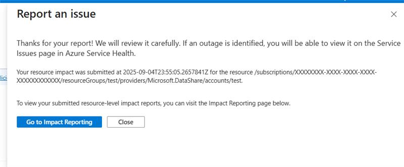 Screenshot that shows the message that says your report is a success.